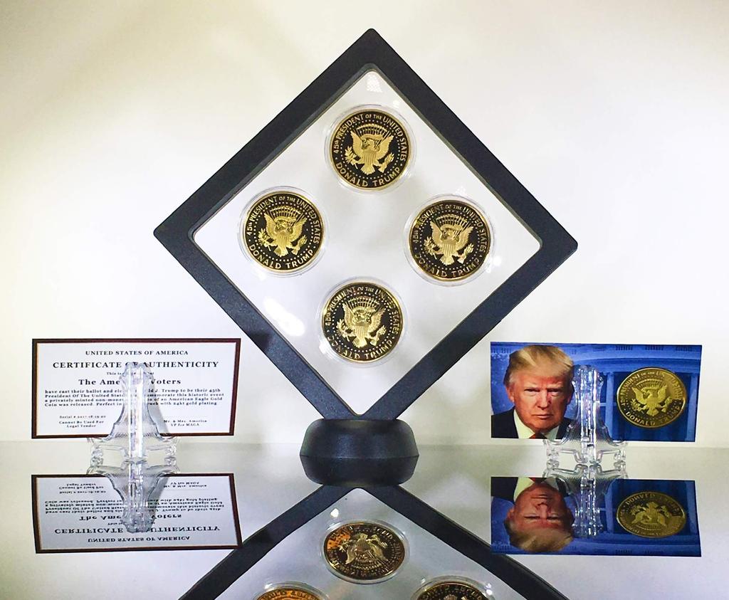 Conjunto de Moedas de 4 Anos do Primeiro Mandato de Donald Trump, Edição de Colecionador, Moedas Réplicas Banhadas a Ouro, 2017, 2018, 2019, 2020, Estojo de Exibição Diamante Certificado
