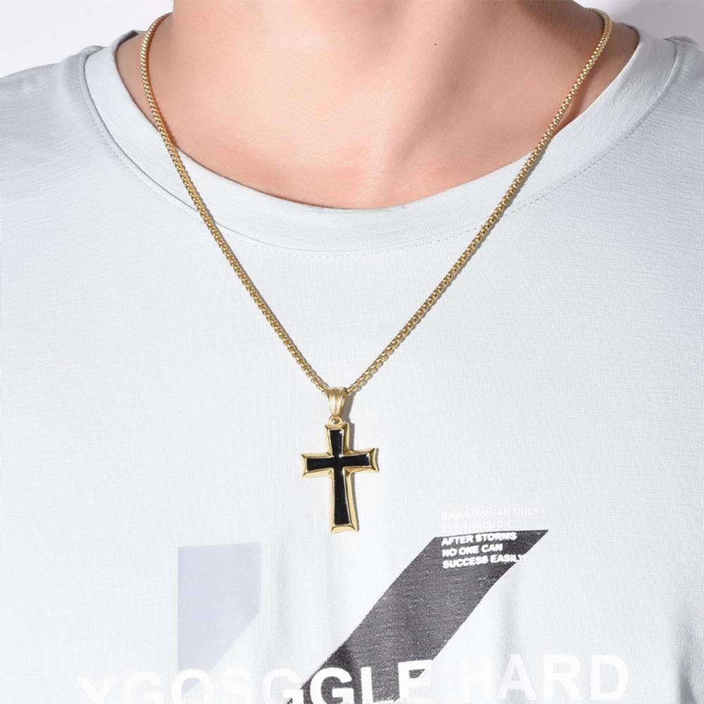European And American Simple Jewelry Stainless Steel Trendy Men's Neutral Black Drop Glue Cross Necklace Fashion Men's Pendant