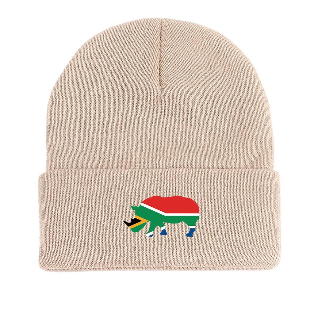 South Africa Flag Rhino Print Knitted Hat Beanie, Man Cap Lightweight Versatile Simple Bobble Hat Knit Cap Beanie