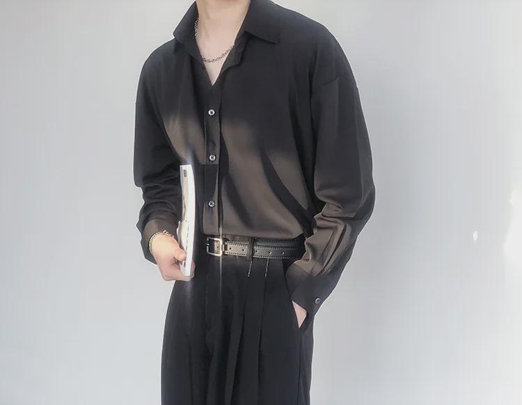 Retro Drapierung Grün & Weiß Eisseide Langarmhemd - Unisex, Koreanischer Stil, Lockere Passform