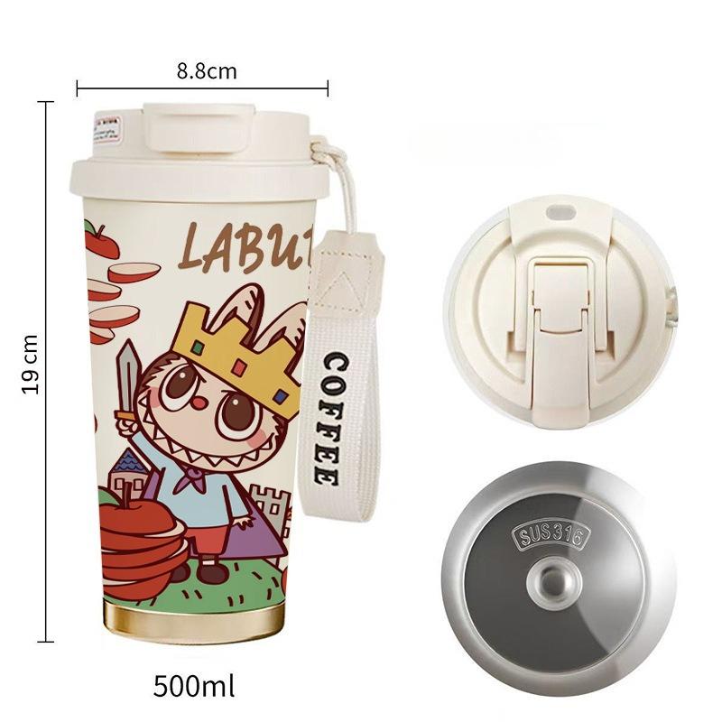 Kubek do kawy Labubu kubek termosowy z stali nierdzewnej 316 o wysokiej wartości męski i damski kubek na wodę kreskówkowy kubek ze słomką do picia podwójnego