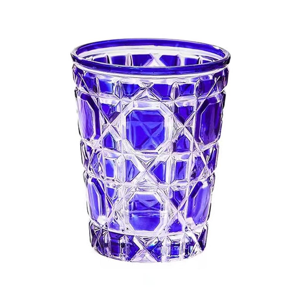 European Style Gift Box: Colorful Plaid Whiskey, Beer, Liquor, and Water Glass Set with Hand-Engraved Floral Designs.