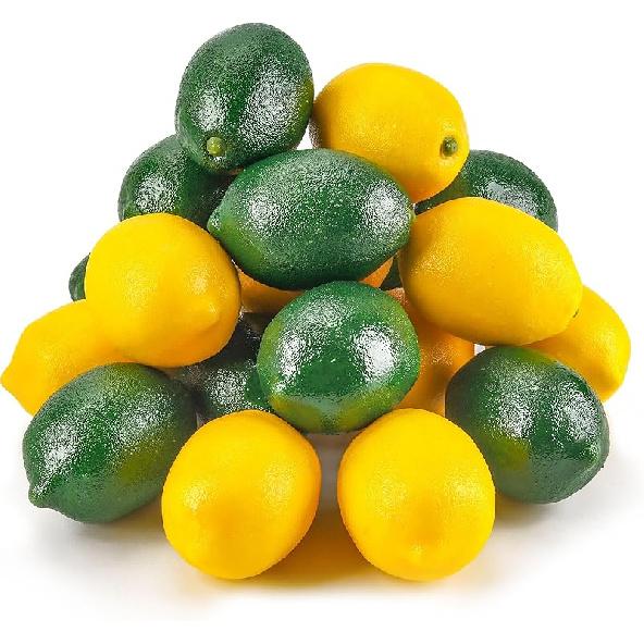 Toopify 20pcs Yellow Artificial Lemons,Fake Fruit Lemons Artificial Lifelike Simulation Lemon for Home House Kitchen Party Decoration Yellow&green-9.2g