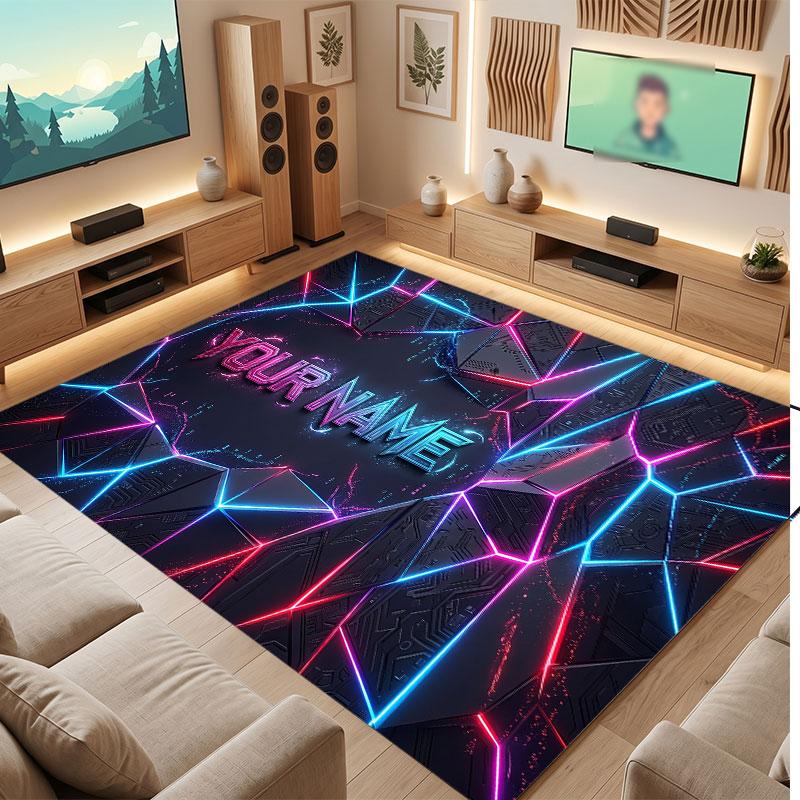 Neon Colorful Theme Crystal Velvet Floor Rug Personalized Custom Name Text Warm Carpet Home Decoration