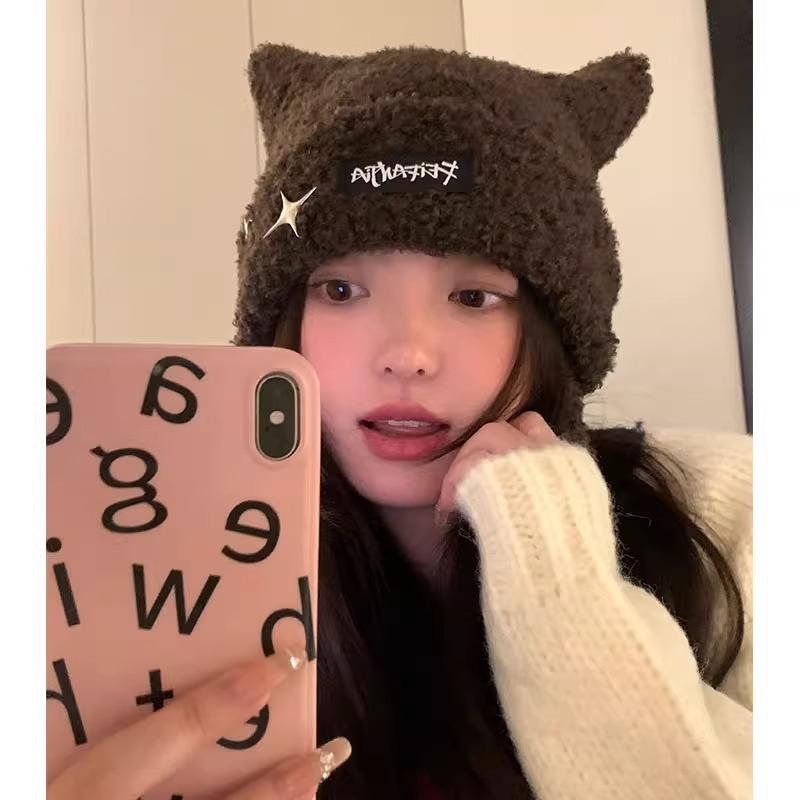 

Сладкая и милая шапка-медведь женская защита ушей осень и зима студенты ветрозащитная и холодостойкая теплая плюшевая M（56-58cm）