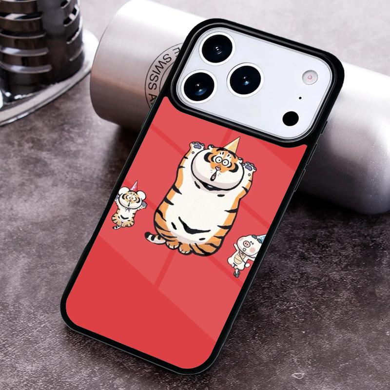 

Lovely Fat Tiger Phone Case for iPhone 17 16 15 Pro Max Air 14 13 12 11 Plus Shockproof Capa Cover iPhone 14 Pro Max