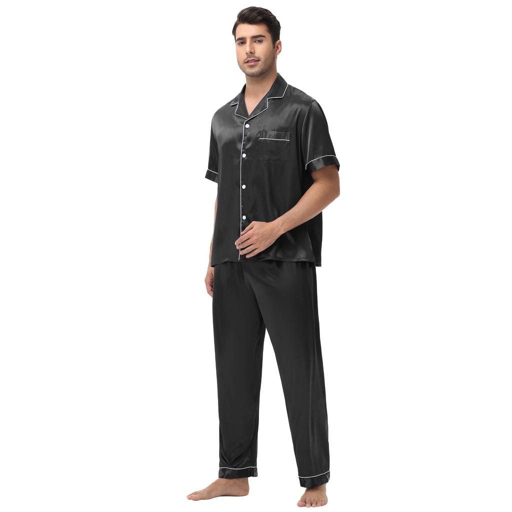 Large Men's Short Sleeved Shorts Satin Summer Casual Home Wear Pajama Set
