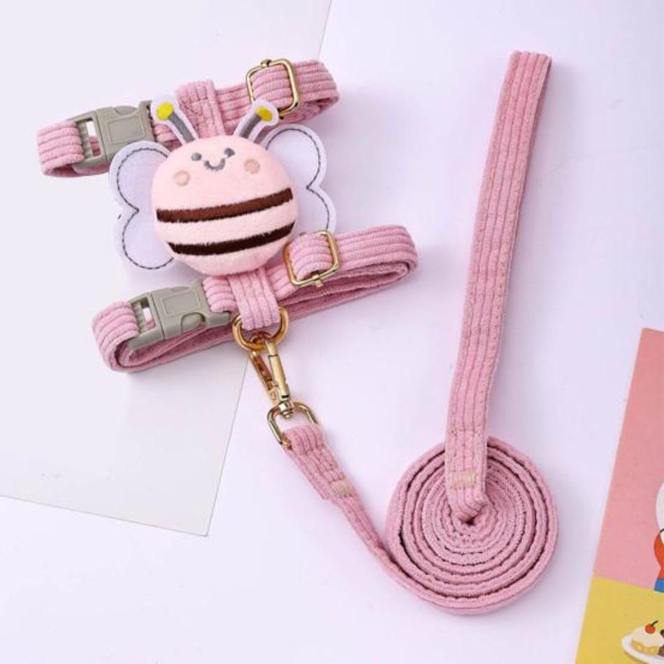 Dog Harness Cat Collar Puppy Harness Leash Set Adjustable Kitten Harness Cartoon Bee Outdoor Small Medium Cats Clothes Dog Chain