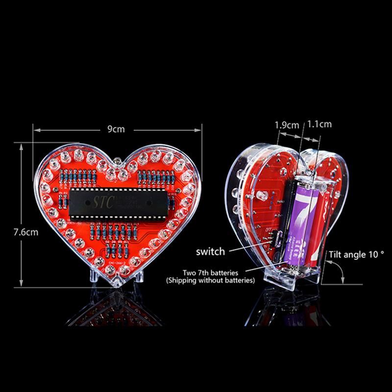 LED Světelný tok ve tvaru srdce DIY Elektronická sada s 32 barevnými LED světly DIY Sada pro pájecí praxi Napájená bateriemi