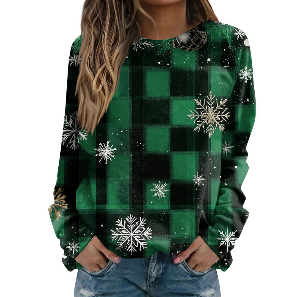 Women's Fashion Casual Long Sleeve Christmas Printed Neck Sweatshirt Top