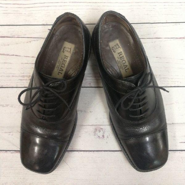 REGAL Leather Business Shoes 24.0EE Black Straight Tip Cap Toe(USED)
