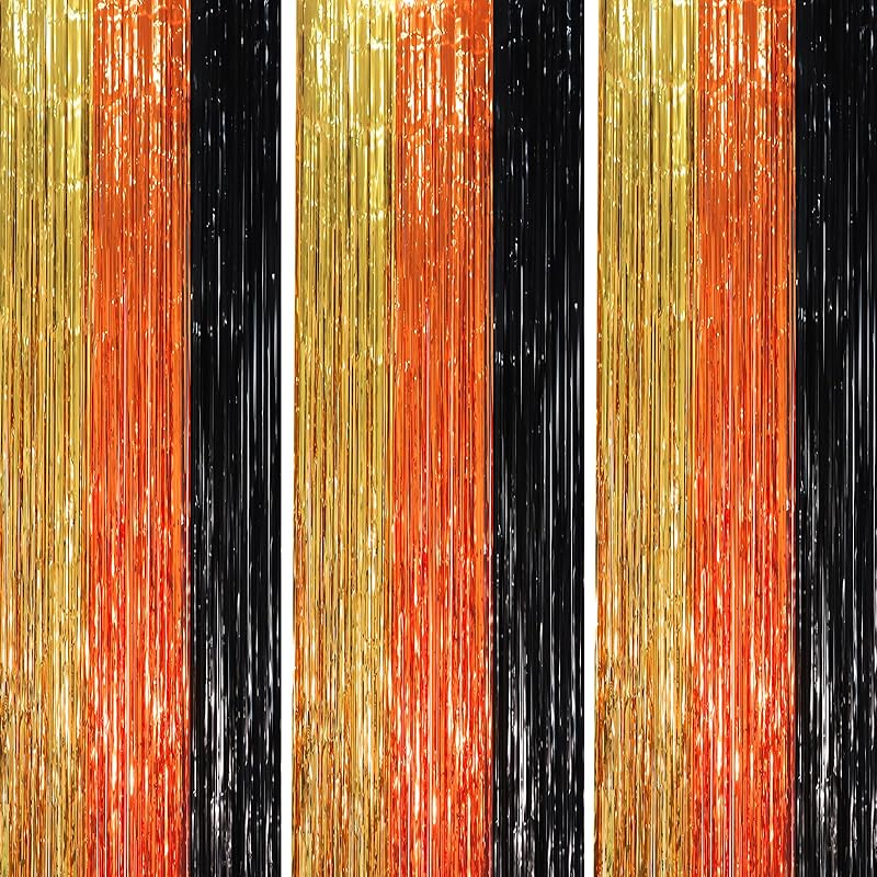 3 Pack 3.3x8.2 Feet Gold Foil Fringe Backdrop Curtains, Tinsel Streamers, Fringe Backdrop for 2025 New Years Eve, Graduation, Birthday, Baby Shower,