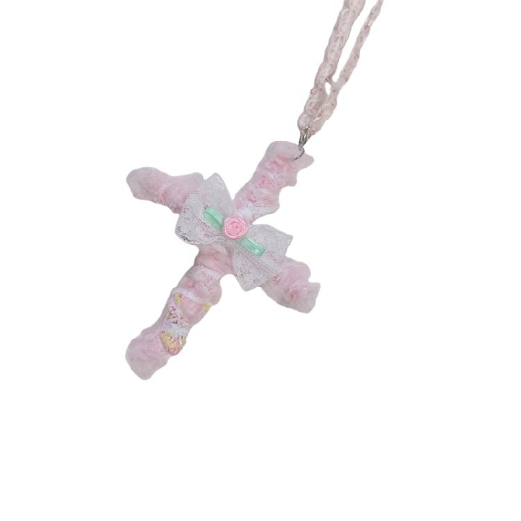 Adjustable Lace Crosses Necklace With Fabric Roses Handmade Vintage Designs for Women's Stylish Layer Accessories