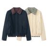 Ethnic Style Retro Plaid Harrington Collar Cotton Jacket for Autumn and Winter