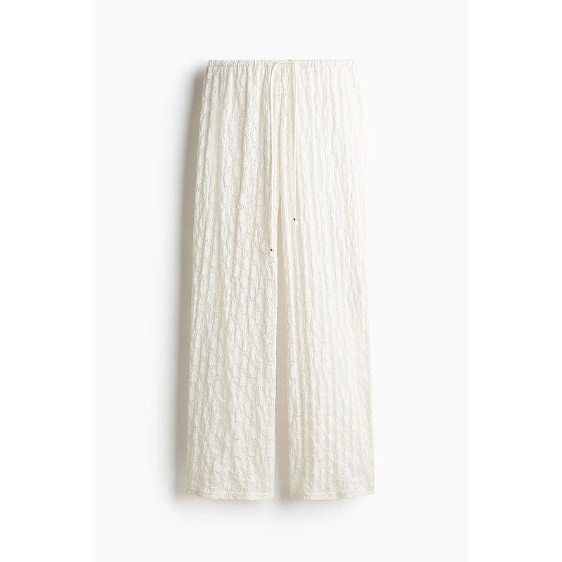 

HM Casual Pants Women s Clothing 2025 Summer New Arrival Fashion Imitation Lace Drawstring Pants 1293806 White 175/100(XL)