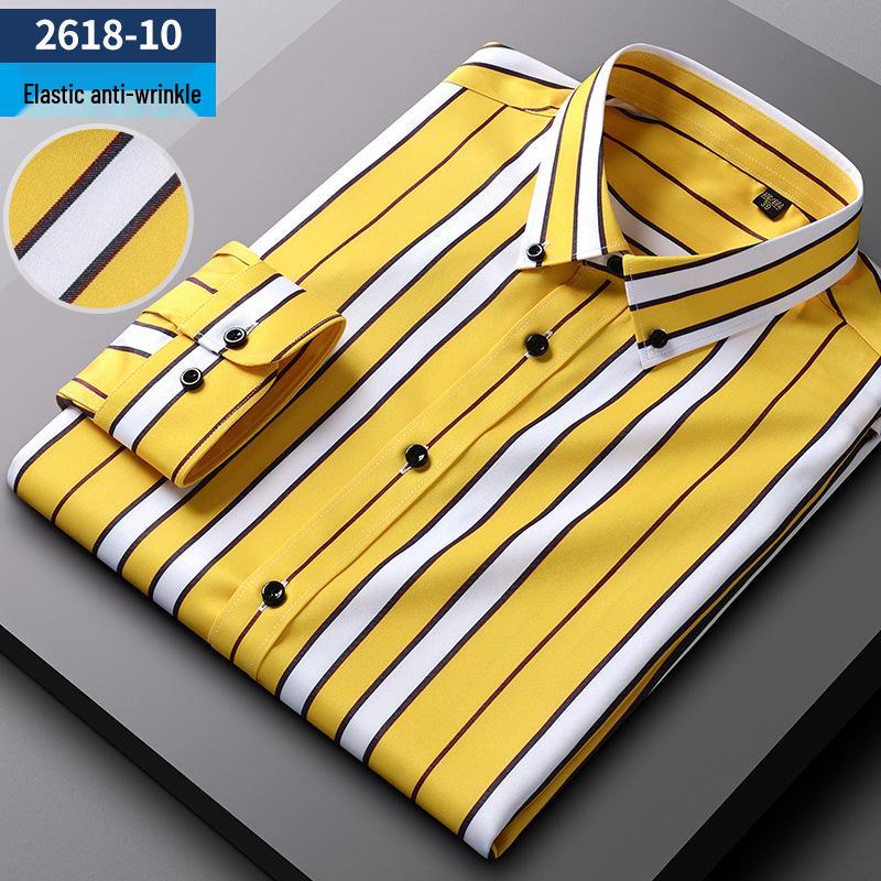 Men's 2618 Striped Stretch Wrinkle-Resistant Casual Long-Sleeve Shirt for All Seasons