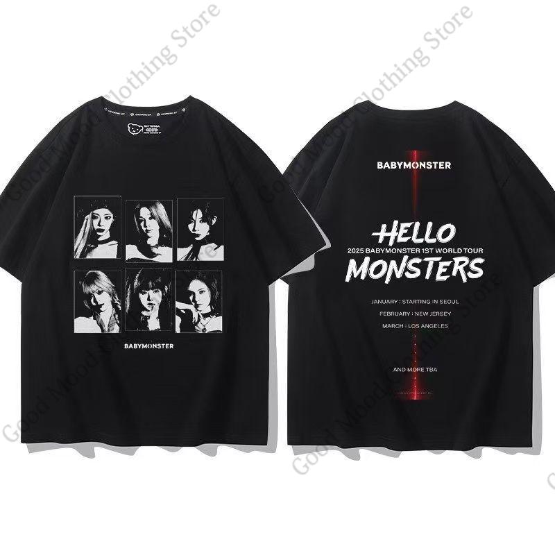 BABYMONSTER T Shirt Kpop Fashion HELLO MONSTER WE GO UP Concert Fans Tshirt Kpop Fans Clothes Cotton Short Sleeve Tee Tops
