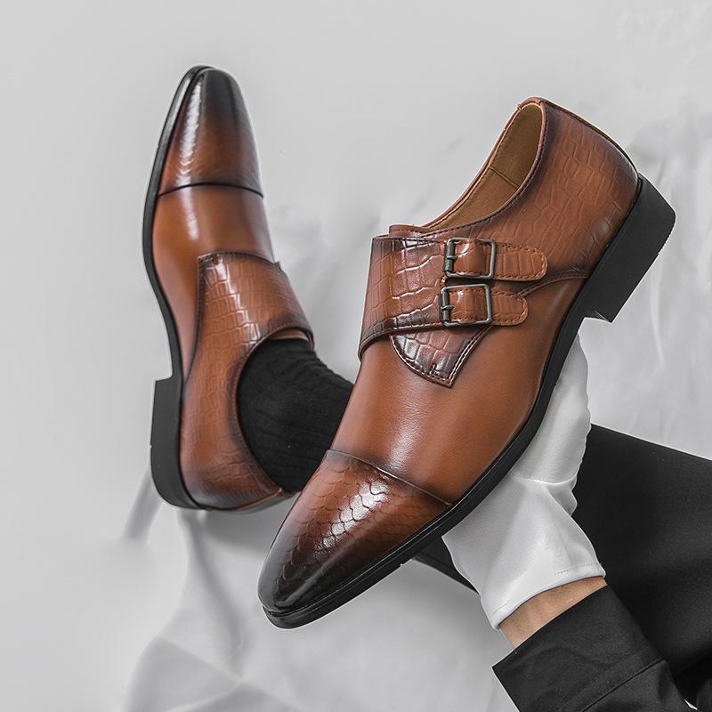 Men's British Pointed Leather Shoes Men's Young Gentlemen's Dress Buckle Small Leather Shoes Suit Shoes Tide Pair 2025