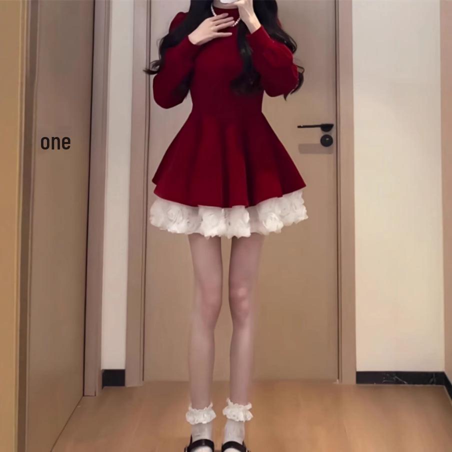 2025 Matsumoto Princess Velvet Waist-Slimming Color-Block Mini Dress