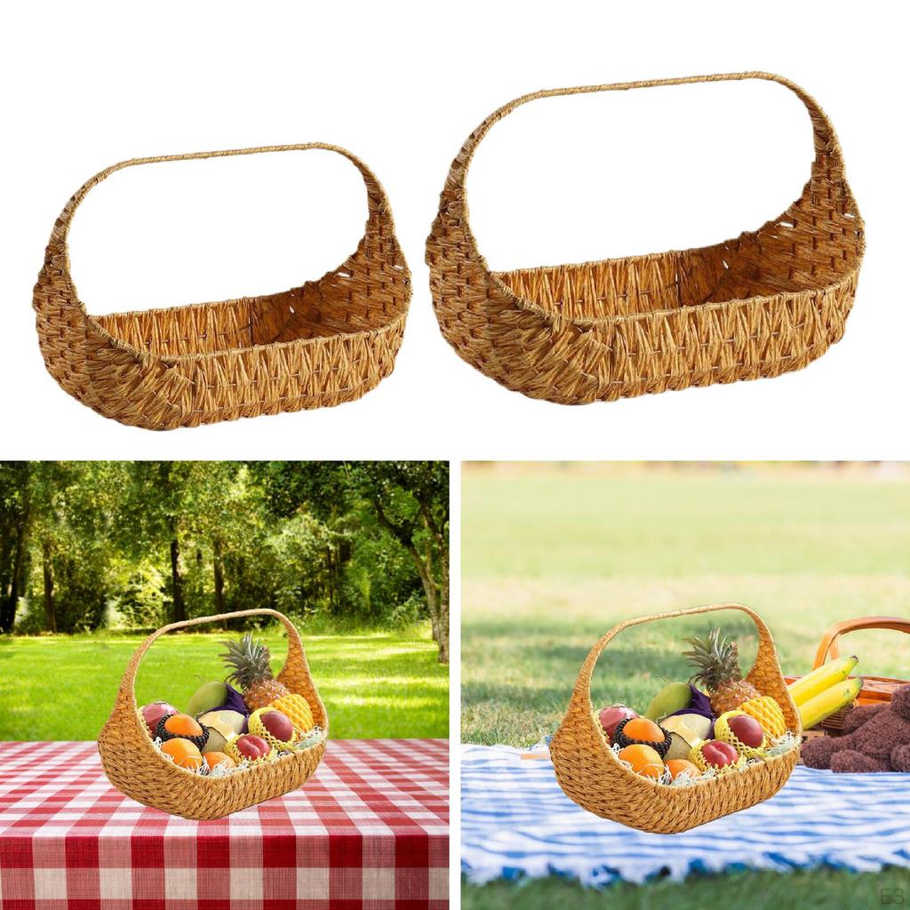 Handwoven Picnic Basket Imitation Rattan Storage with Handle Organizer for Party