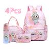 4 pièces/ensemble Sac à dos mignon imprimé Sac à déjeuner Trousse à crayons Bouteille d'eau 750 ml Étudiante fille Grande capacité Imperméable Sac d'école