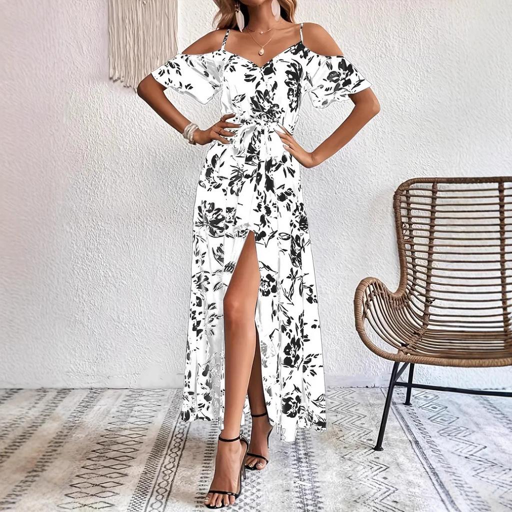 Women's Sexy Suspender Irregular Dress Long Suspender Floral Beach Dress