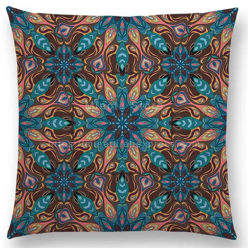Boho Colorful Flowers Abstract Ethnic Floral Pillow Case Mandalas Pattern Design Vintage Patchwork Retro Cushion Cover