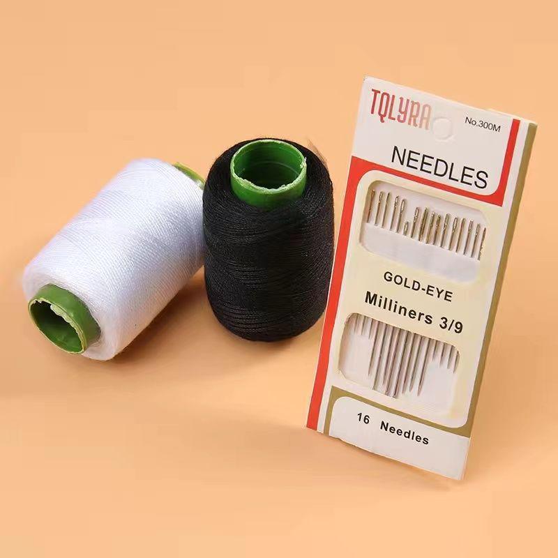 Mending Handmade Needle and Thread Set: White & Black Sewing Threads for Clothes