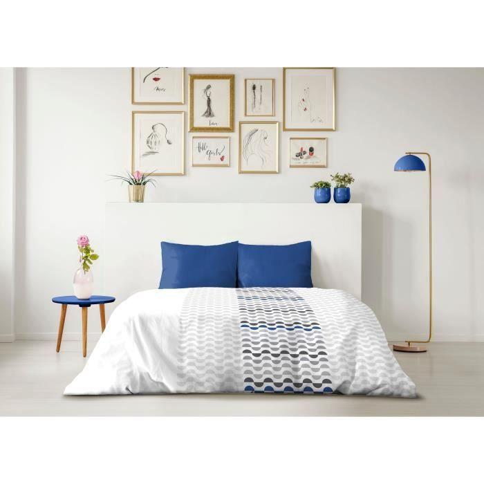 Parure de couette microfibre ambroisie - 1 housse de couette 220 x 240 cm + 2 taies d'oreiller 63 x 63 cm - bleu