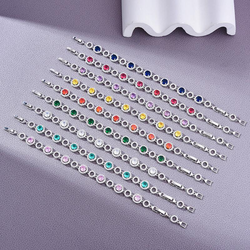 Popular Jewelry Accessories Colored Zircon Jewelry Bracelet Brass Plated Platinum Handmade