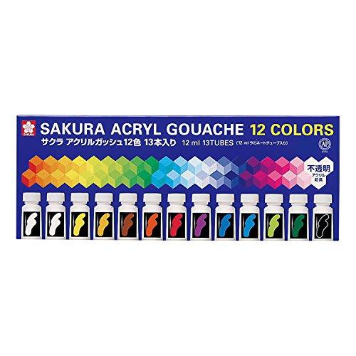 

Sakura Crepas Paint Акриловая гуашь 12 цветов 13 штук (2 белых) АГВ13