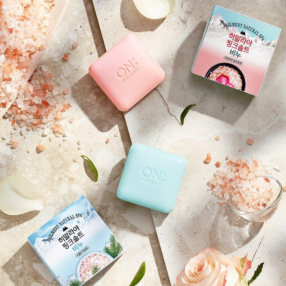 ON THE BODY VEILMENT Himalaya Since 1930 Pink Salt Soap Floral Scent 90g*4ea x 2ea