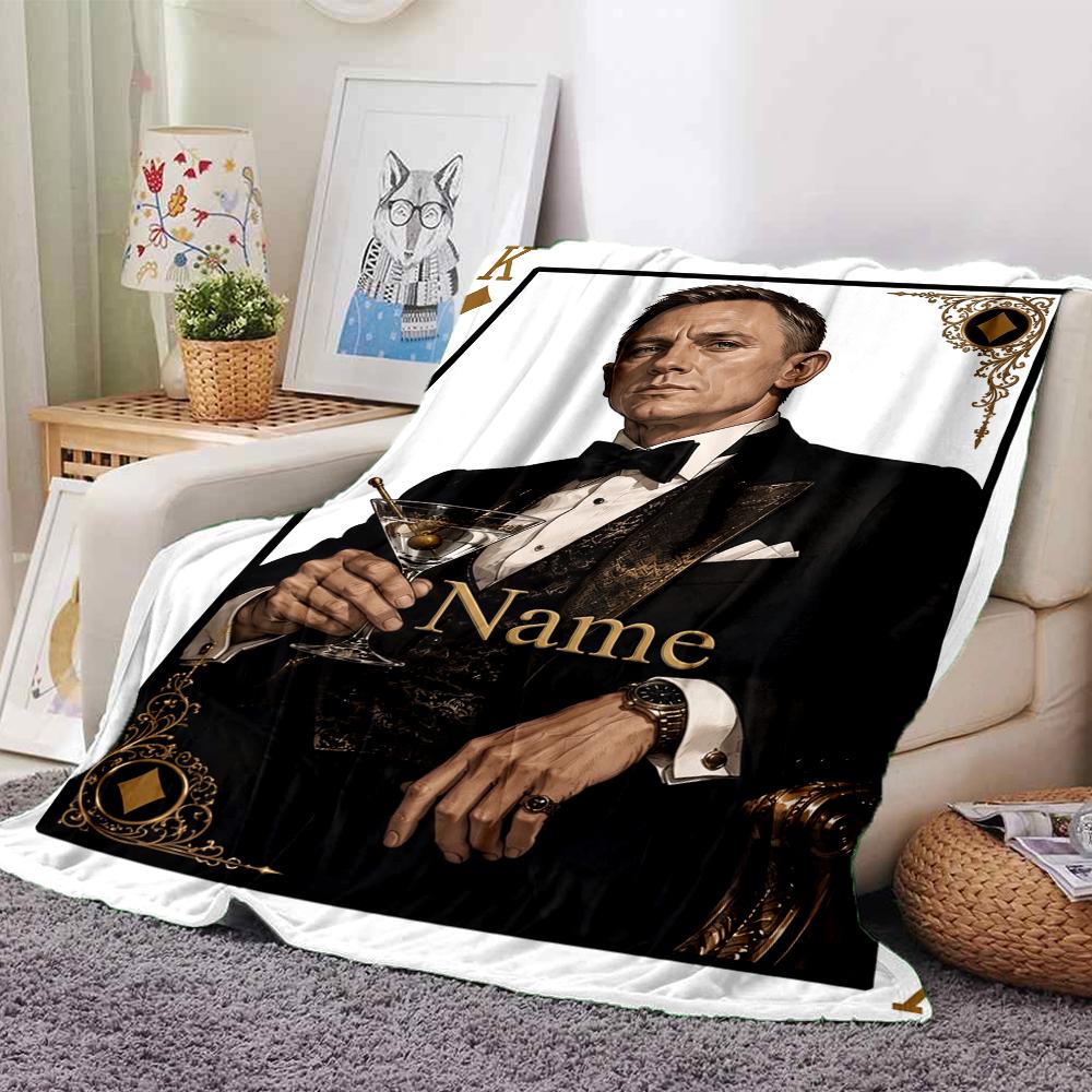 Custom Name James Bond Theme Printed Blanket Perfect For Couch Bed Travel Outdoor Use Machine Washable Cozy Durable