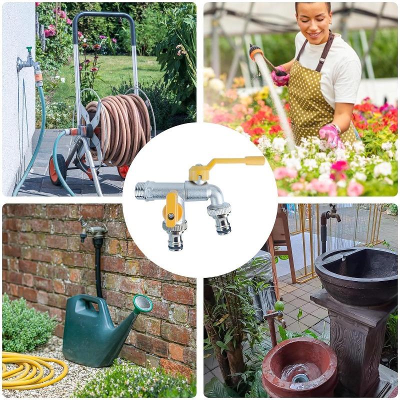 Garden Hose Brass Tap Faucet Adapter One Into Two Out 4 Points Irrigation Joint Outdoor Courtyard Double Water Flower Faucet