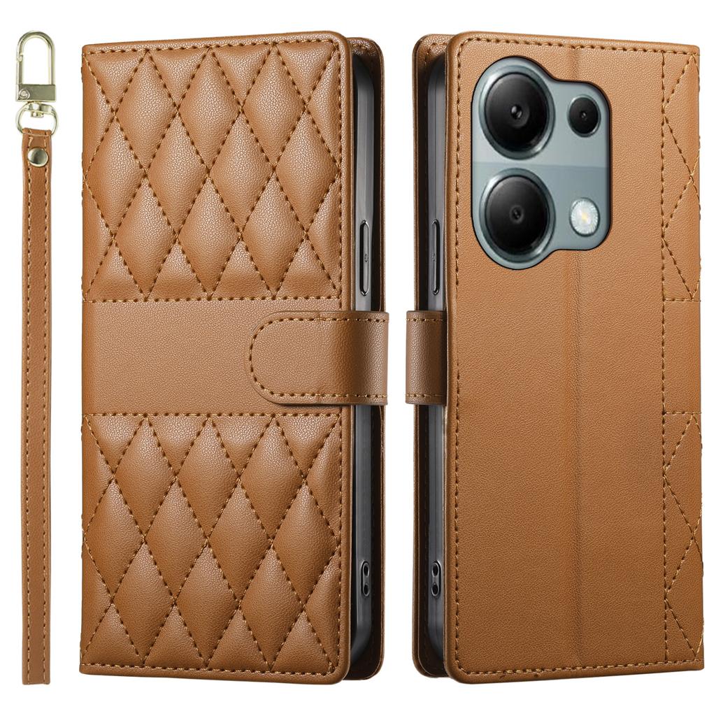 Etui dla Xiaomi Redmi Note 13 Pro 4G/Poco M6 Pro 4G, Pikowanie w romby, Portfel ze stojakiem, Skórzany pokrowiec na telefon z długim/krótkim paskiem
