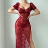 European and American Large-size Sex Underwear Lace Perspective Mesh Suspender Temptation Slit Dress
