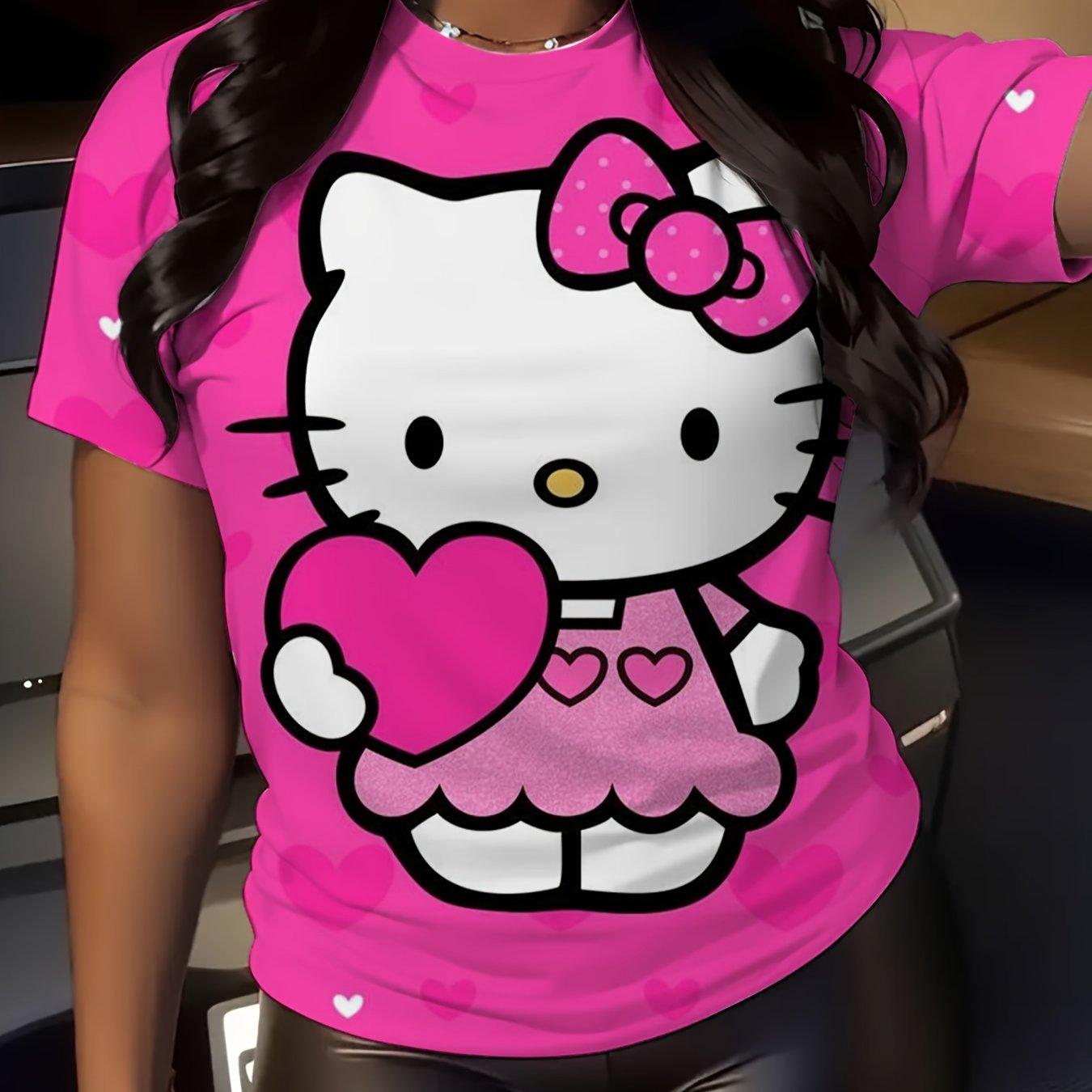 

Plus Size Casual Sports T-shirt for Women, Cartoon Pattern, Regular Sleeve Length, Crew Neck XXS