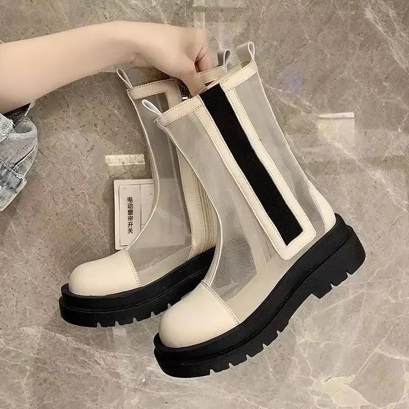 Fashion Booties Black Breathable Elegant With Medium Heels Women's Ankle Boots New In Pu Designer Luxury Hot Boot Y2k Female Short Shoes