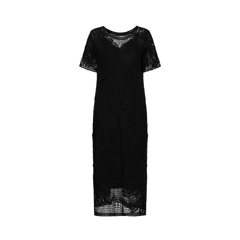 Jiu Zi Anna Kou Elegant Hollow Floral Short Sleeve Knit Dress S