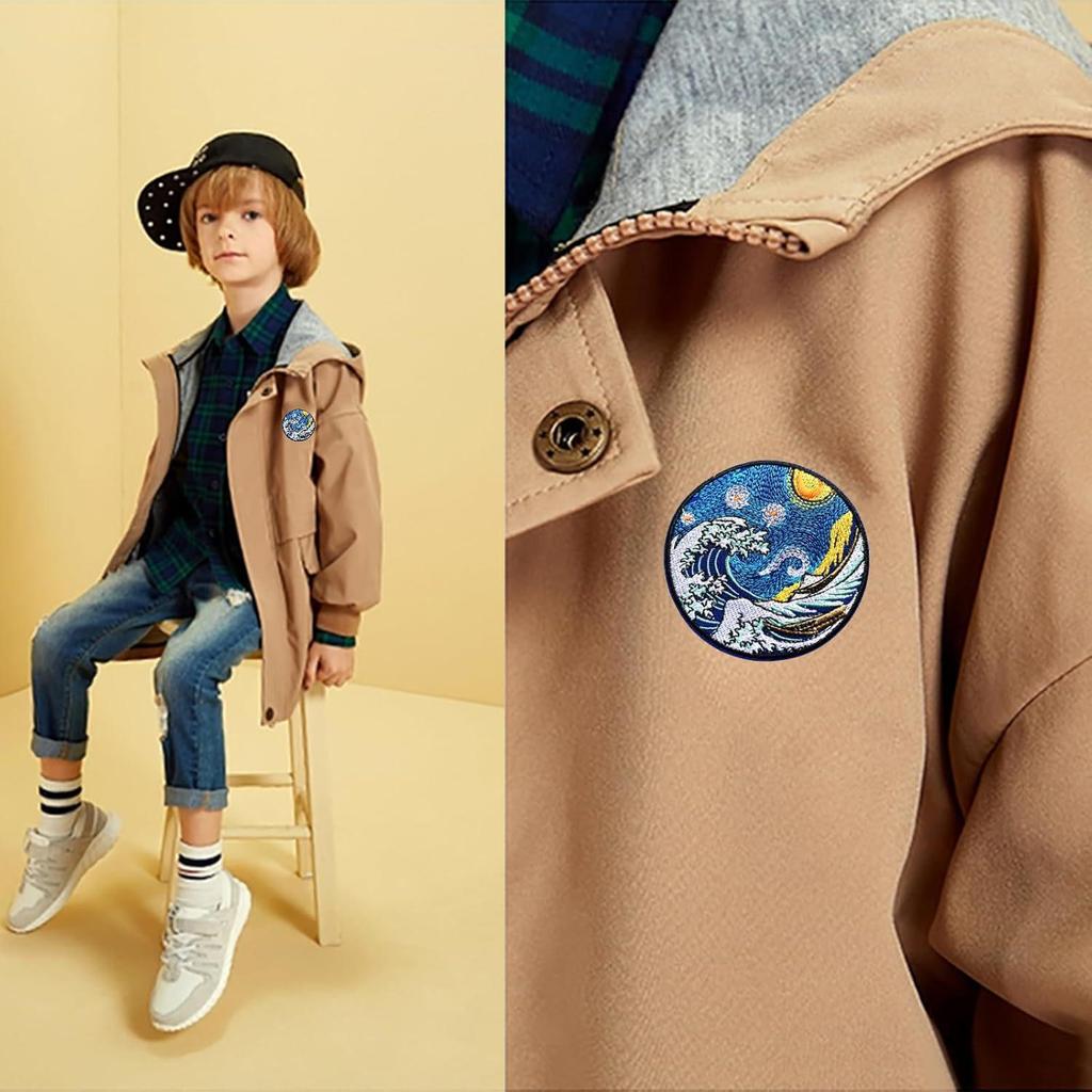 Gyeonggi Ukiyo-e Wave Embroidered Velcro Patch for Backpacks