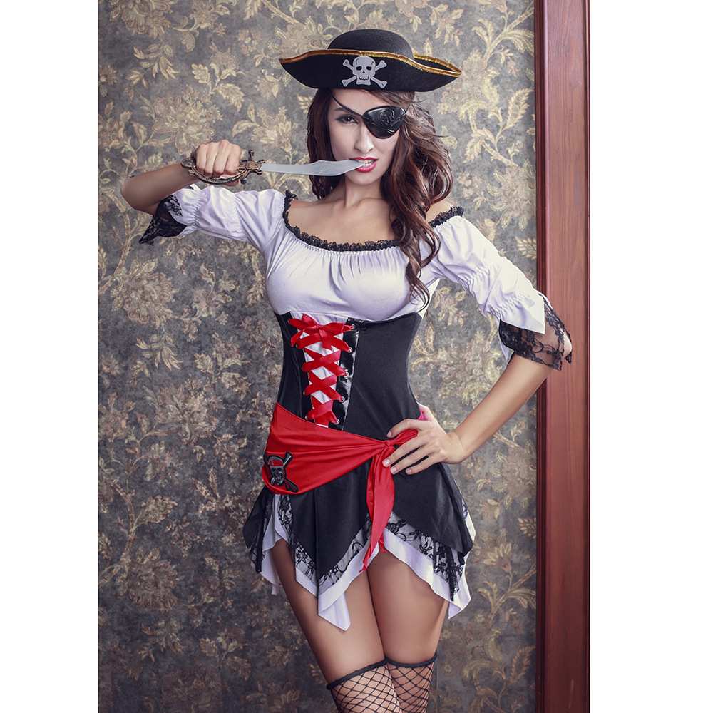 2025 New Women's Stylish Roleplay Pirate Costumes Halloween Party Cosplay Lingerie Dress Night Club Play Wear