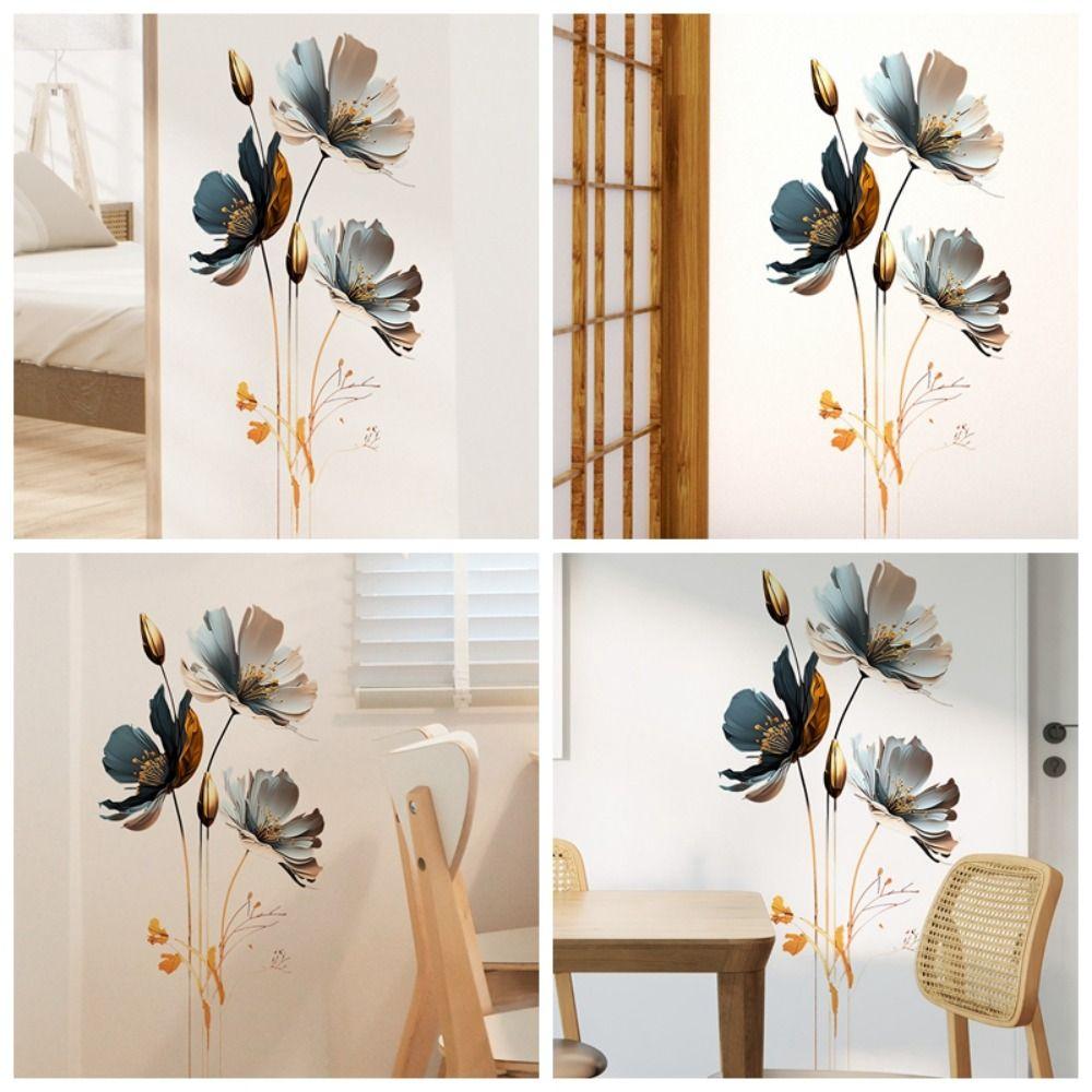 3D Lotus Background Decor Decals Retro Aesthetic Wallpaper Flower Wall Stickers  Bedroom