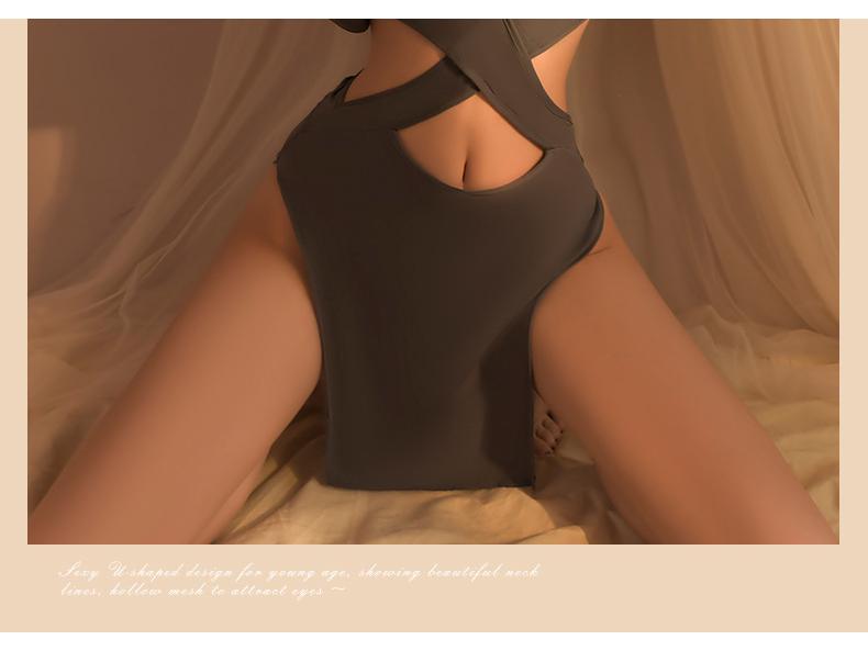 Manyan Sexy Cross Hollow Halter Gât Cheongsam Nightclub Lenjerie într-o bucată 