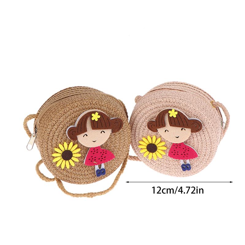 Children Flower Girl Straw Bag Crossbody Bag Handmade Woven Messenger Bag Straw Handbag Shoulder Bag Summer Kids Coin Purse
