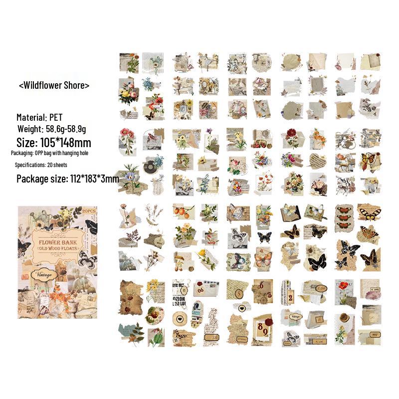 Yuezhen Waterproof PET Film Sticker Book: Creative Wood-Themed Journal Stickers