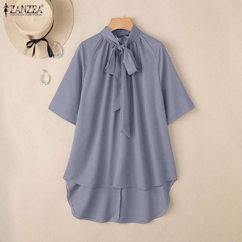ZANZEA Women Stand Collar Loose Casual Half Sleeve Blouse