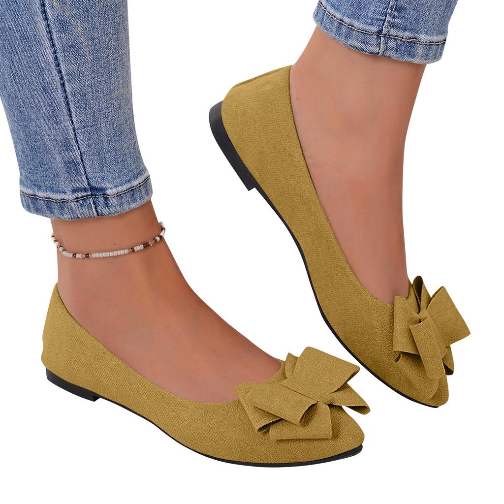 Women Bow Detail Pointed Toe Ballet Flats Slip On Low Heel Comfortable Casual Shoes for Daily Wear