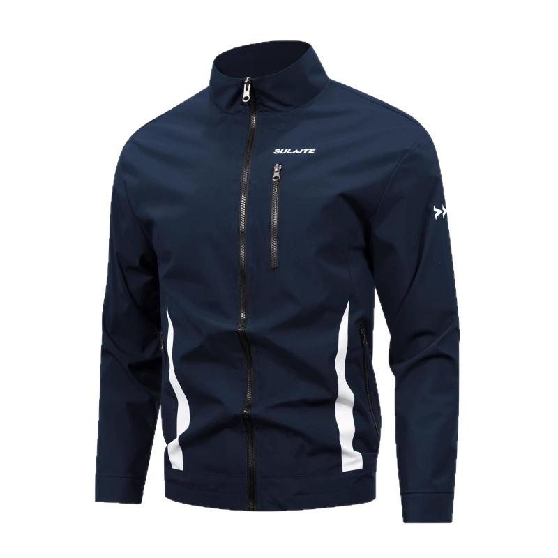 Men S Stand Collar Thin Casual Color Block Jacket