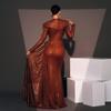 Cross-Border European and American Evening Dress with Long Sleeves, Elegant Round Neck, Sexy Slim Fit, Long Sequined Party Bridesmaid Dress for Women
