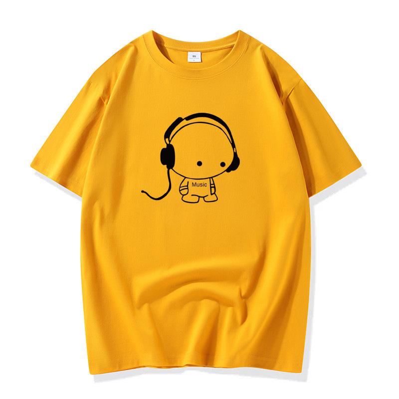 

Наушники, мужская модная футболка с короткими рукавами, футболка из чистого хлопка, S-6XL 5XL жёлтый